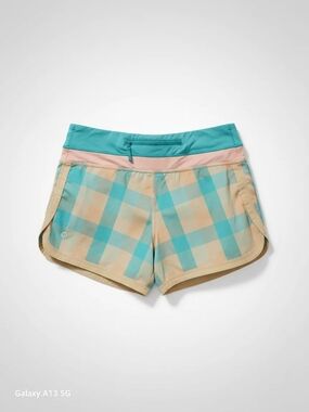 Lululemon athletica Teal & Peach Plaid Women's Athletic Shorts